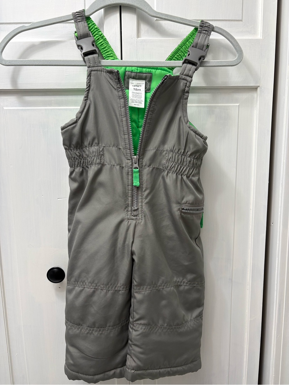 Carter's Gray Bib Snow Pants with Green Lining